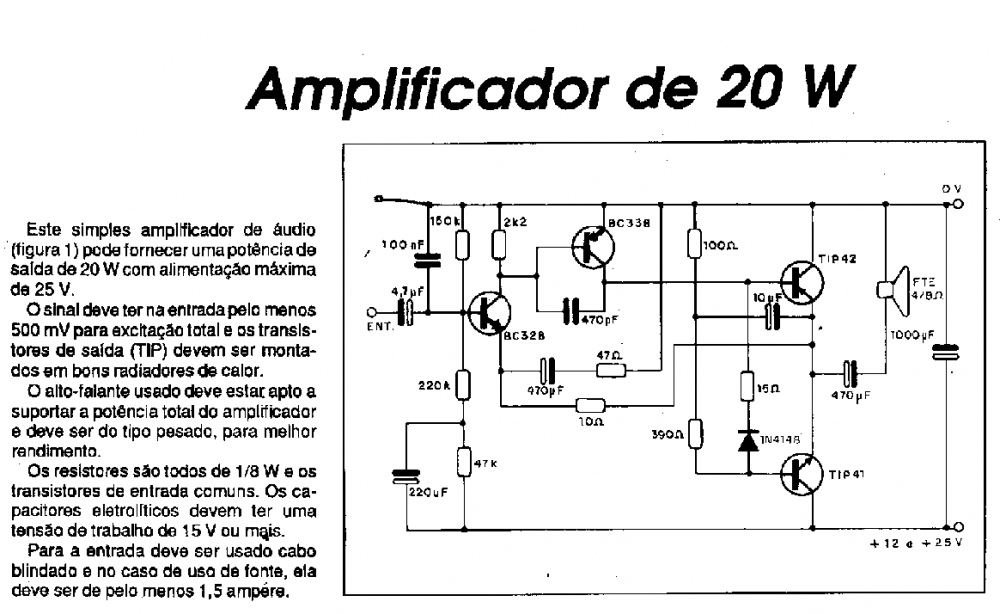 Dúvida com amplificador com tip41 e tip42 - Eletrônica - Clube do Hardware