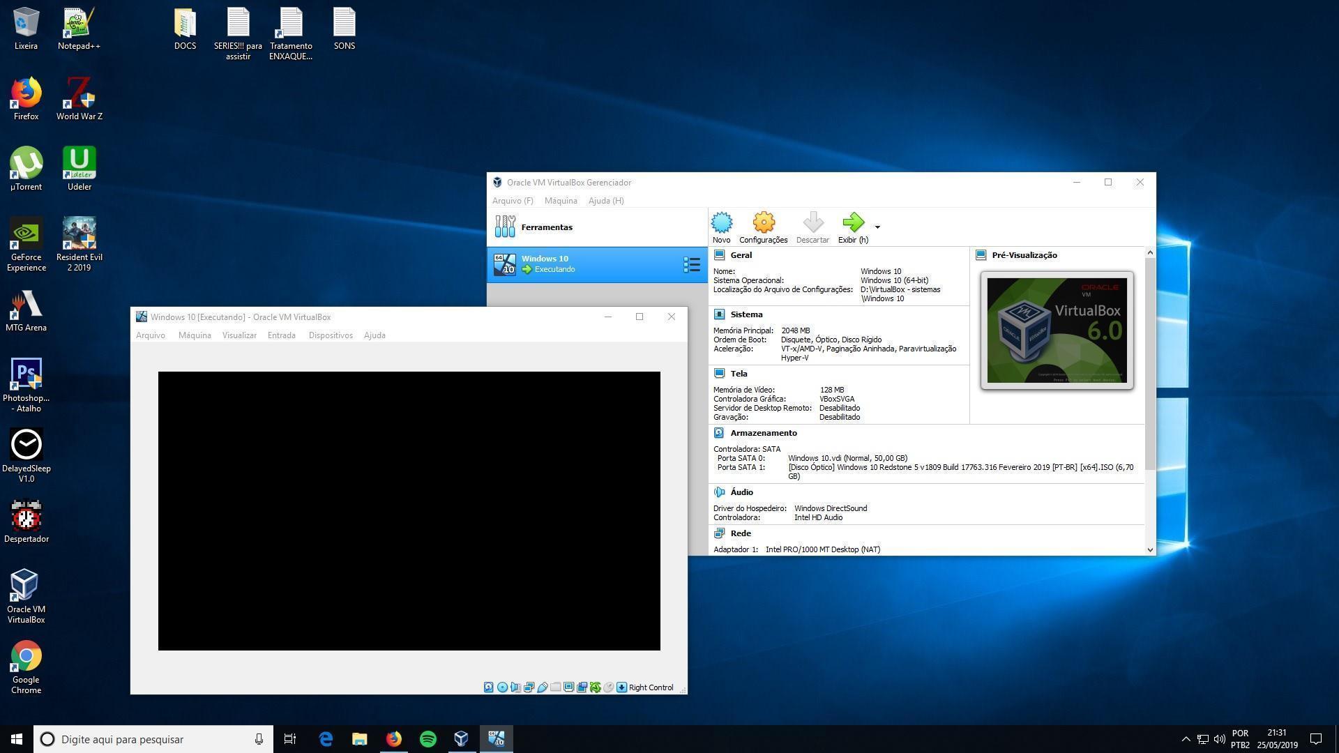 Tela preta ao iniciar maquina virtual (Windows 10) no VirtualBox -  Programas - Clube do Hardware